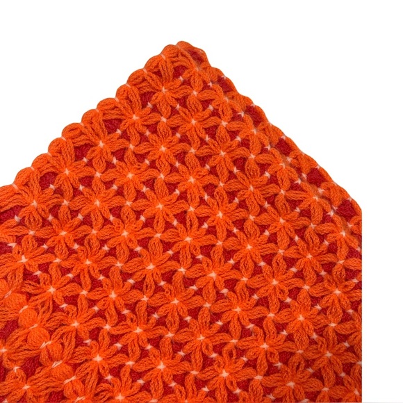 Handmade Crochet Fringe Poncho Orange Pink Boho Retro Fall Layering - Picture 4 of 8